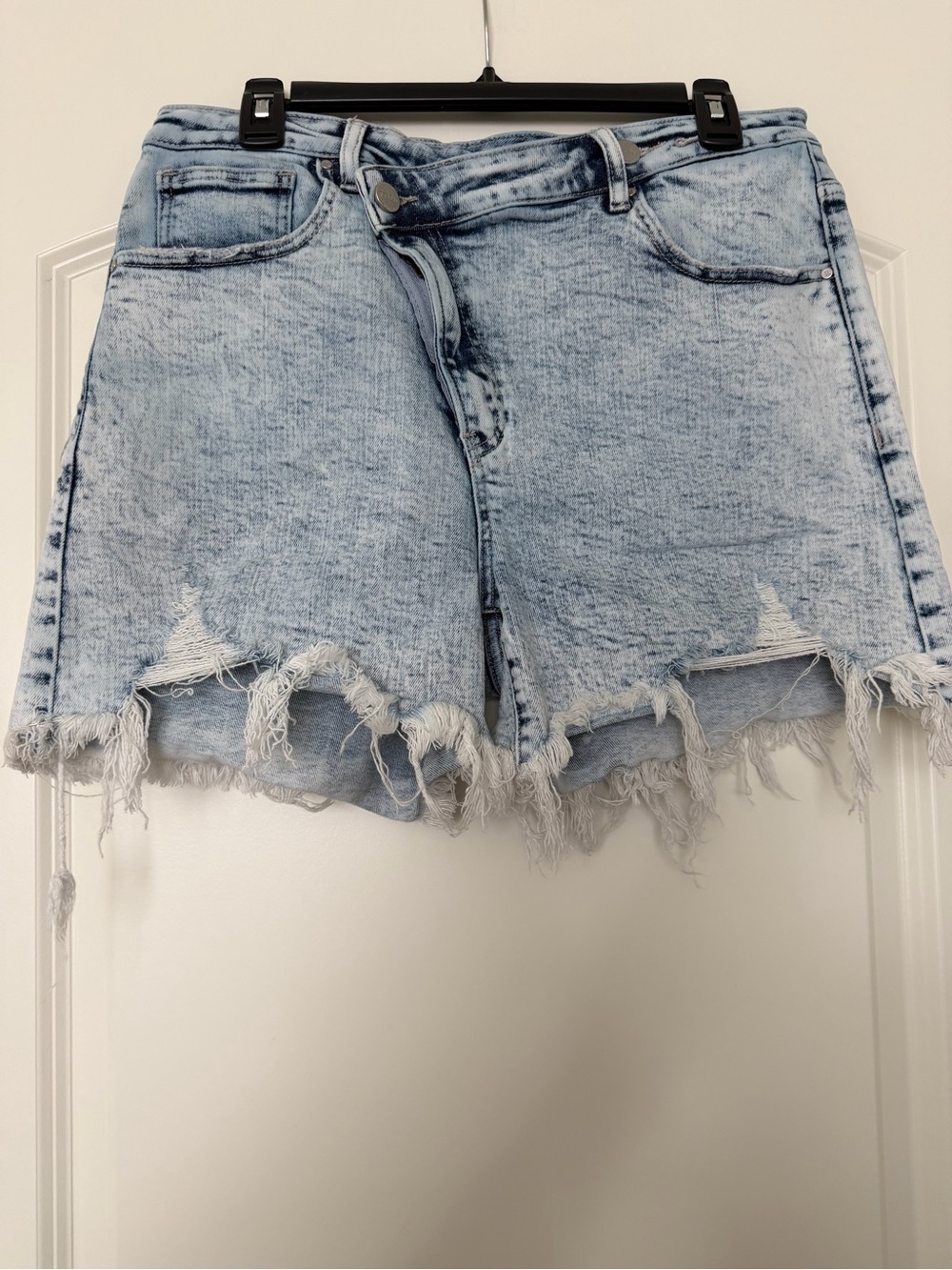 Asymmetrical Acid Light Wash Shorts